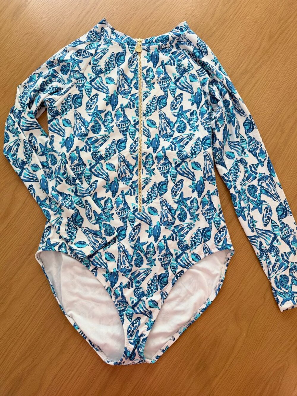 Lilly Pulitzer Randee Rashguard Swimsuit Shell Collector UPF 50+ Size 16 - Picture 7 of 7